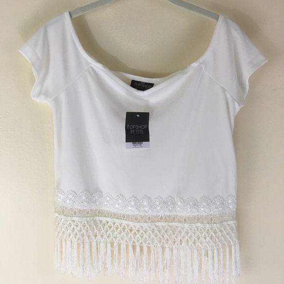 Topshop Tops - Topshop White Short Sleeve Fringe Cropped Top 6